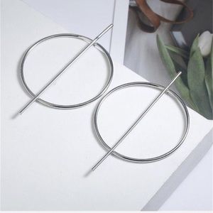 Chic Geo Round Hollow Cut out Bar Gold Earrings